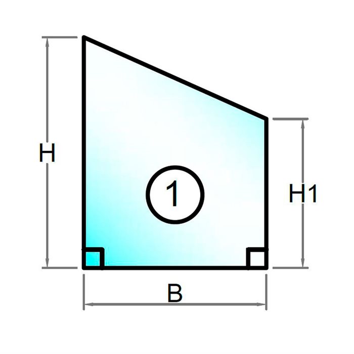 4 mm float glas firkant med skrå top faldende mod højre - Model 1
