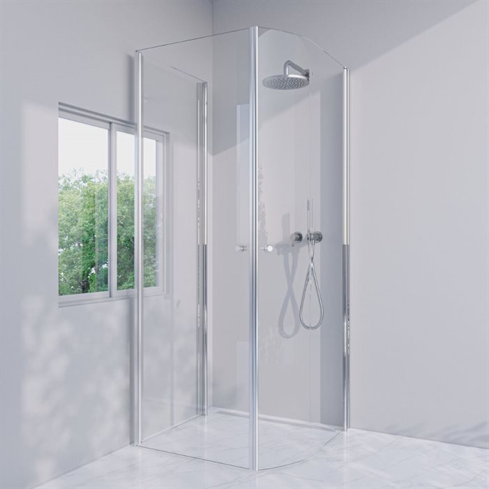 Brusekabine i standard mål - Blank krom - LJUSTERÖ - Højrehængt