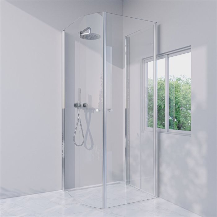 Brusekabine i standard mål - Blank krom - LJUSTERÖ - Venstrehængt