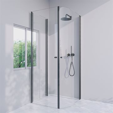 Brusekabine i standard mål - Mat sort - LJUSTERÖ - Højrehængt