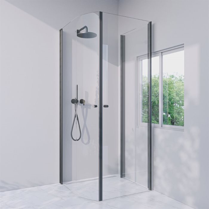 Brusekabine i standard mål - Mat sort - LJUSTERÖ - Venstrehængt