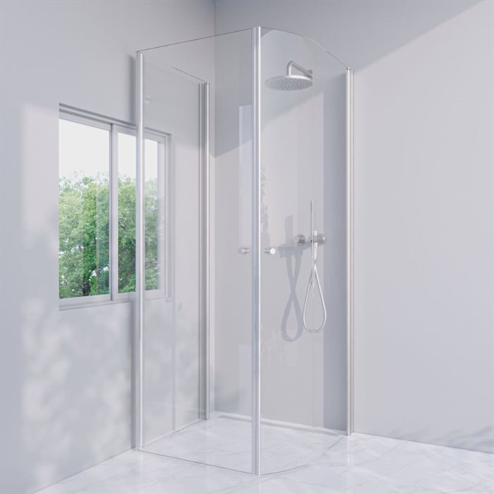 Brusekabine i standard mål - Mat sølv - LJUSTERÖ - Højrehængt