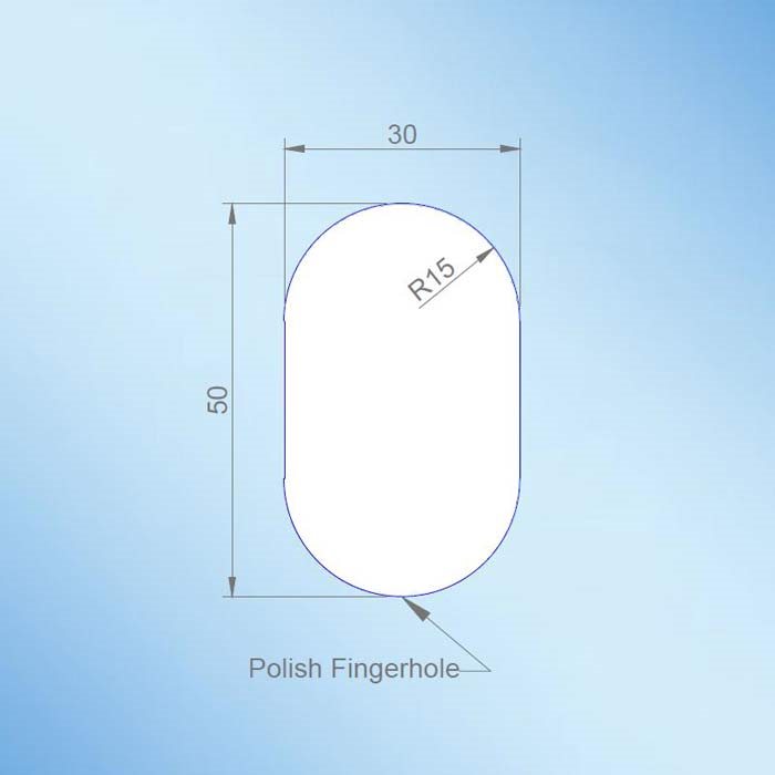 Ovalt fingerhul til glasdør 30x50xR15