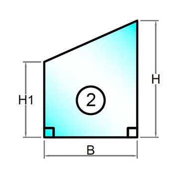 4 mm hærdet glas med graneret kant firkant med skrå top faldende mod venstre - Model 2