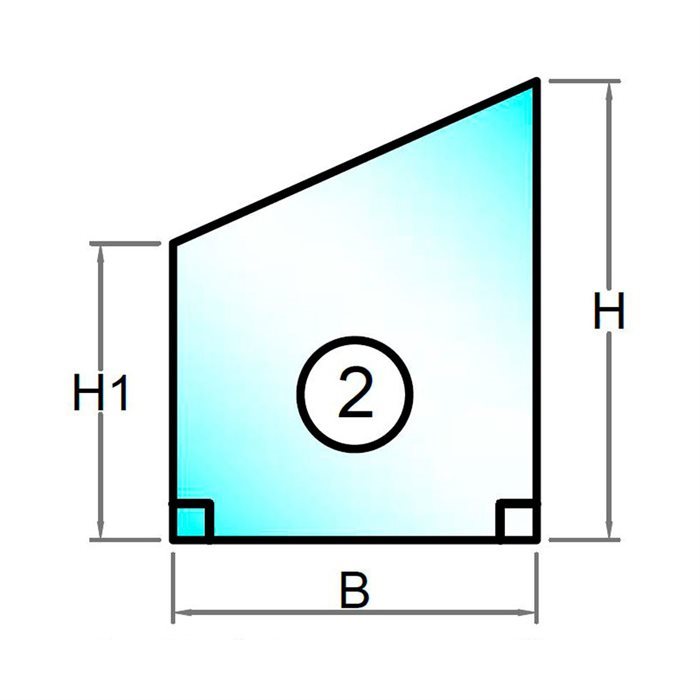 4 mm float glas firkant med skrå top faldende mod venstre - Model 2