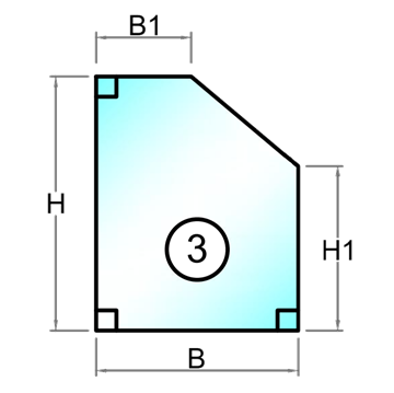 3 lags lavenergi termorude femkant med skrå top faldende mod højre - Model 3