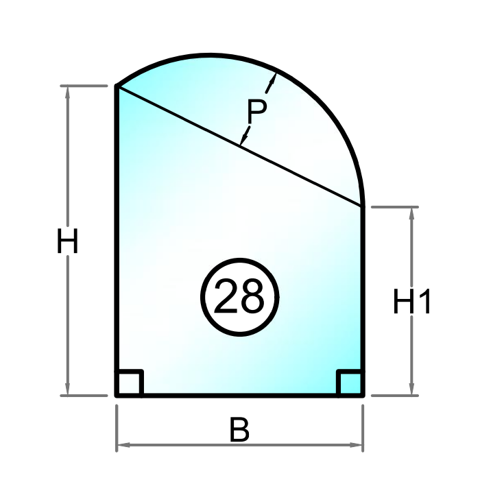 4 mm hærdet glas med granet kant - Figur 28