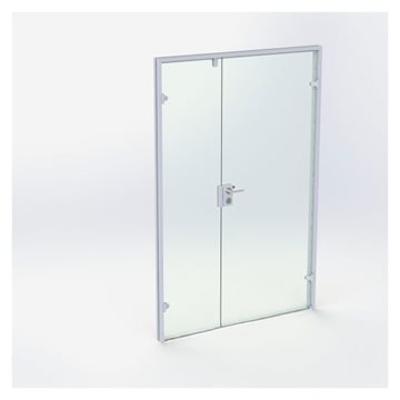 Dobbelt Glasdør - Mat Sølv - M14: 1390 x 2090 mm - (1 aktiv 1 passiv)