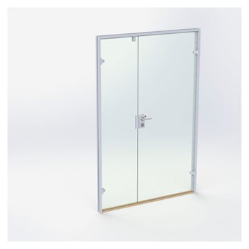 Dobbelt Glasdør - Mat Sølv - M14: 1390 x 2090 mm - (1 aktiv 1 passiv)