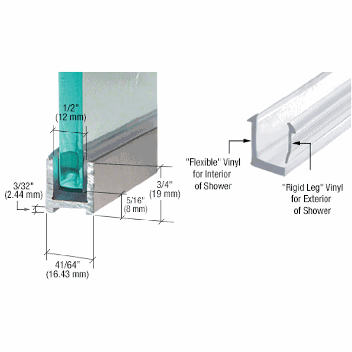 U profil til 10 mm glas - Børstet stål look - 2,41 m - 19x16x19x