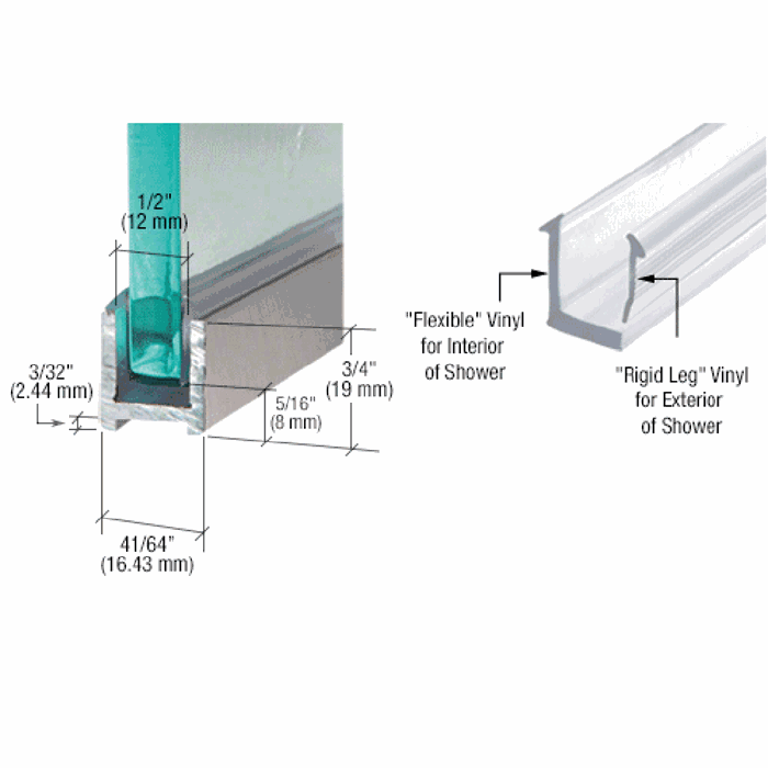 U profil til 8 mm glas - Børstet stål look - 2,41 m - 19x16x19x2