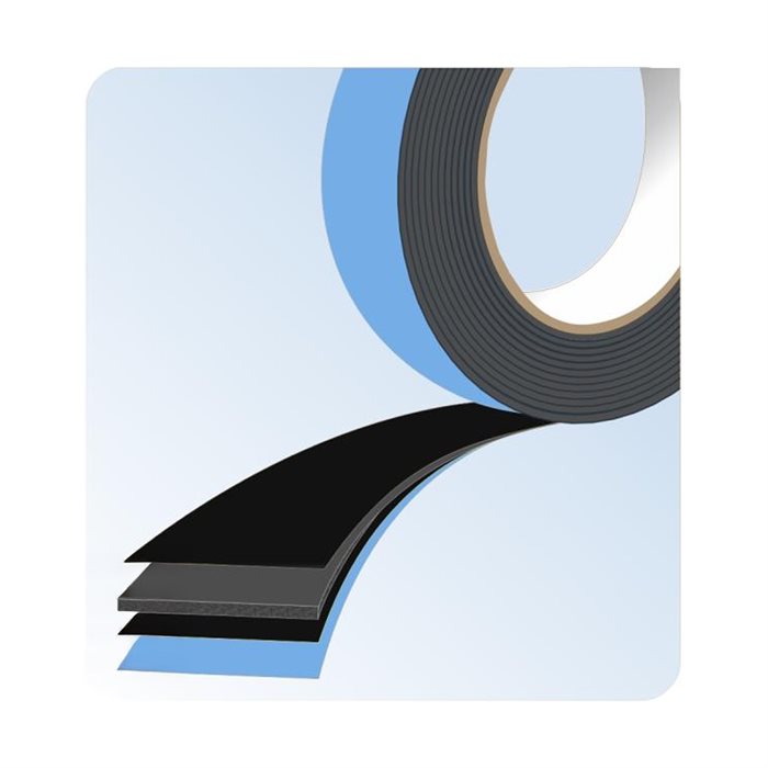 Dobbeltsidet polyurethan sprossetape 3,2 x 25 mm - 15 m - Sort